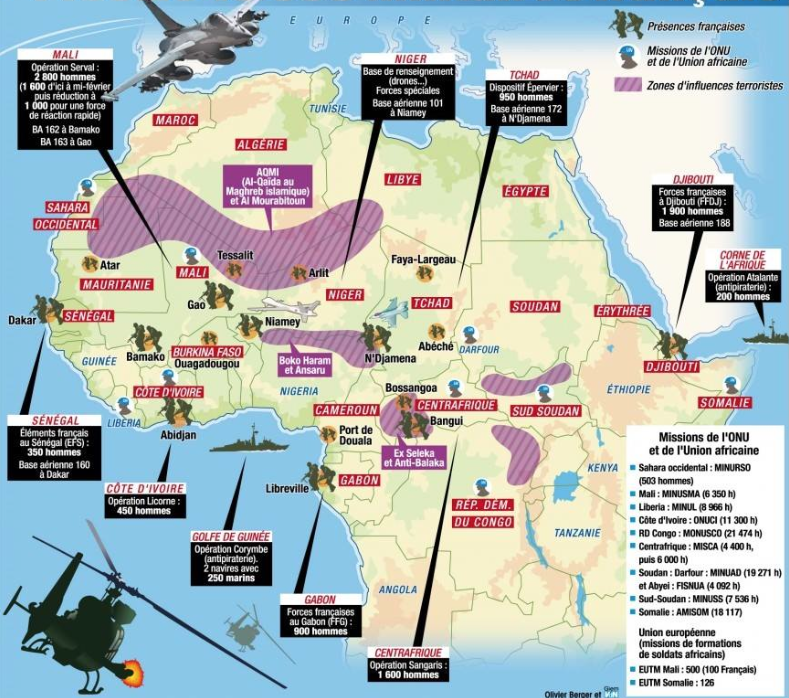 Map of French Military Bases in Africa.
