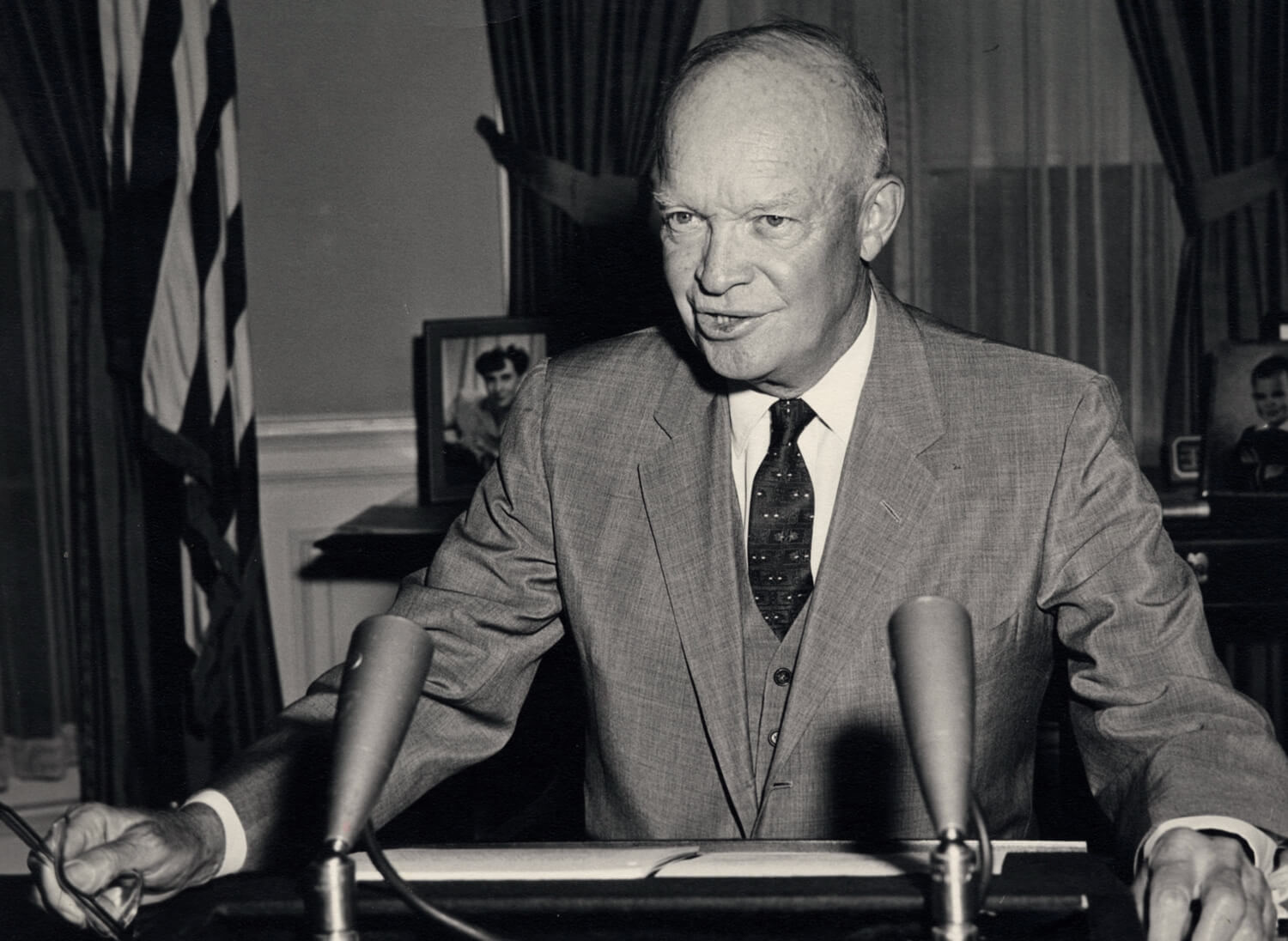 Photograph of President Dwight D. Eisenhower Delivering a Special Broadcast on the Little Rock Situation