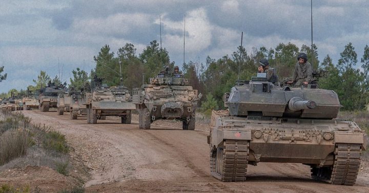 Armored unit participates in a NATO military drill.